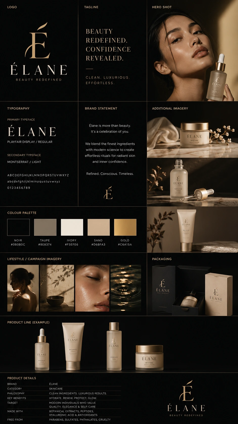 ÉLANE beauty brand kit board